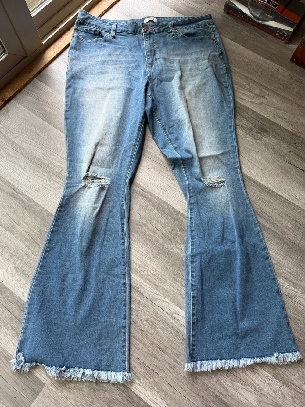 YMI Light Blue Distressed Flare Jeans with Frayed Hem
